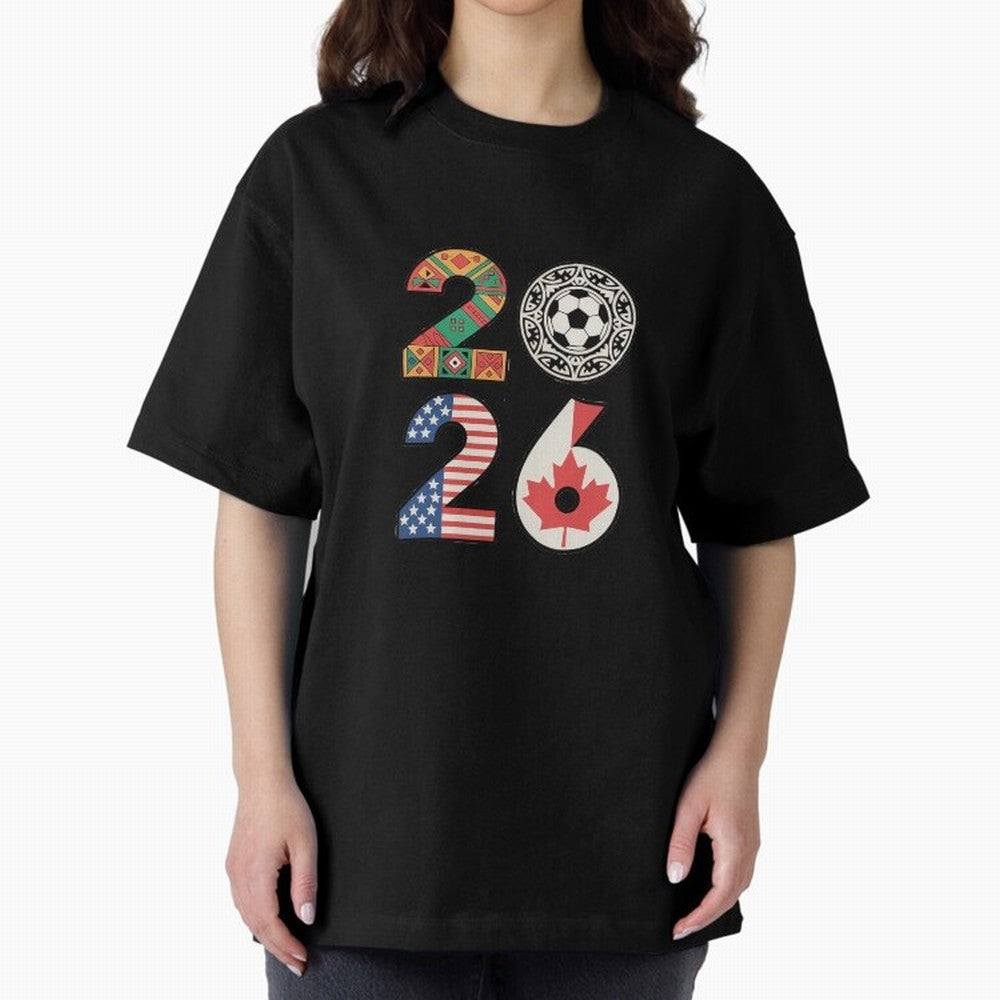 2026 Football Countries Design ¨C USA, Canada & Mexico Inspired Art Oversized T-Shirt Carry the Dream of FIFA World Cup 2026 Spirit, Capturing Spain, Messi, Sports Nostalgia, International Competition, Famous Players and Unforgettable Victories;