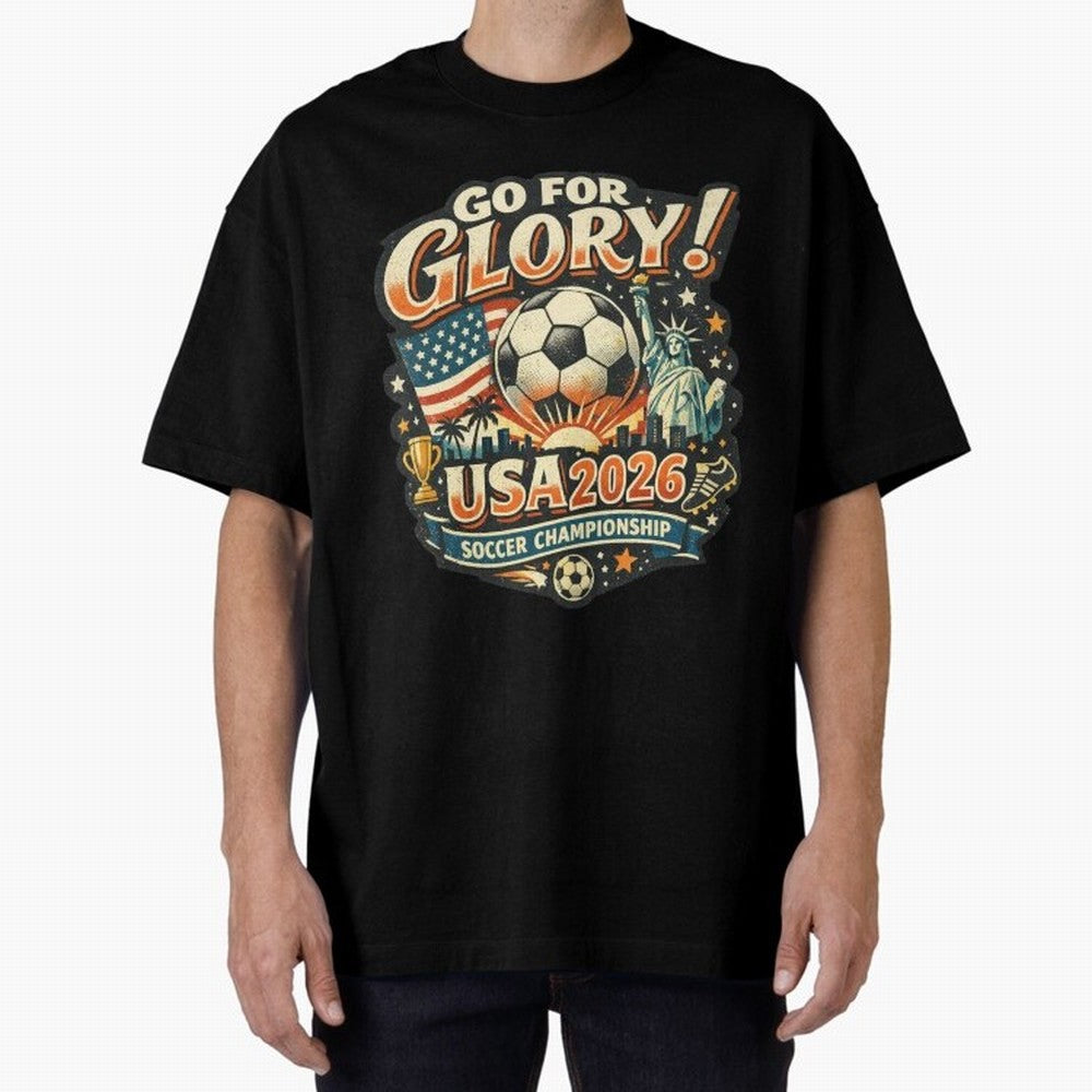 Soccer USA Oversized T-Shirt Relive FIFA World Cup 2026 USA Canada Mexico Featuring Mbappe, France and Portugal Energy, Football Festival Excitement, Trophy Ambitions, Country Rivalries and Star Player Buzz; Perfect for Supporters Who Want Bold