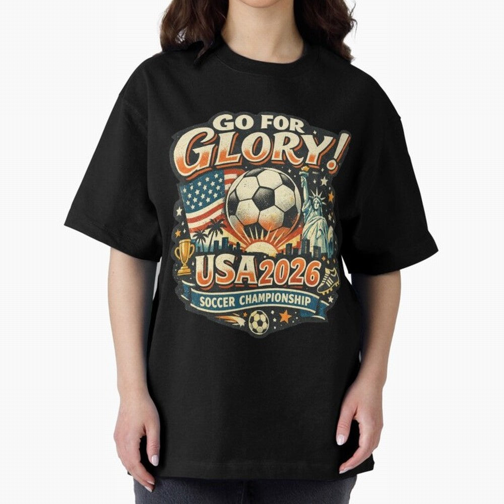 Soccer USA Oversized T-Shirt Relive FIFA World Cup 2026 USA Canada Mexico Featuring Mbappe, France and Portugal Energy, Football Festival Excitement, Trophy Ambitions, Country Rivalries and Star Player Buzz; Perfect for Supporters Who Want Bold
