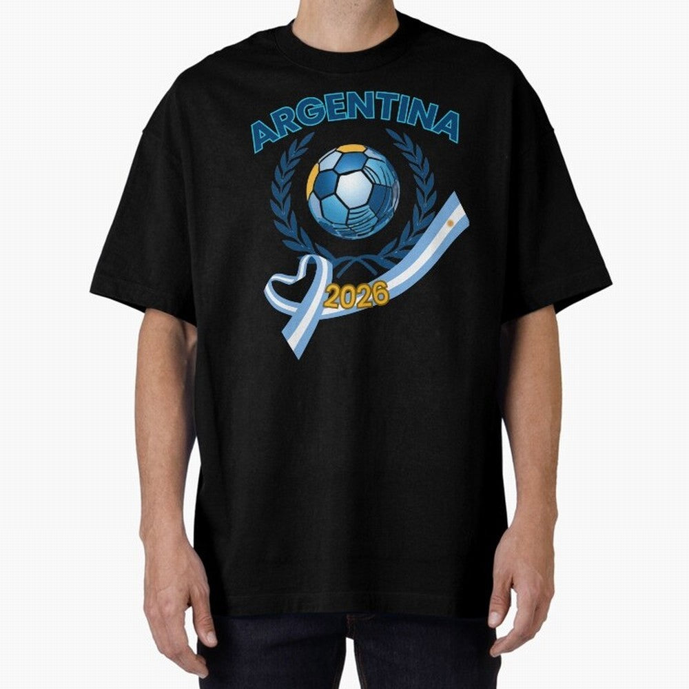Argentina 2026 Oversized T-Shirt Turn Up for the FIFA World Cup 2026 Journey through Messi, Neymar and Mbappe Highlights, France and Portugal Pride, Championship Spirit, Famous Goals, Roaring Crowds and International Football Unity; Ideal for