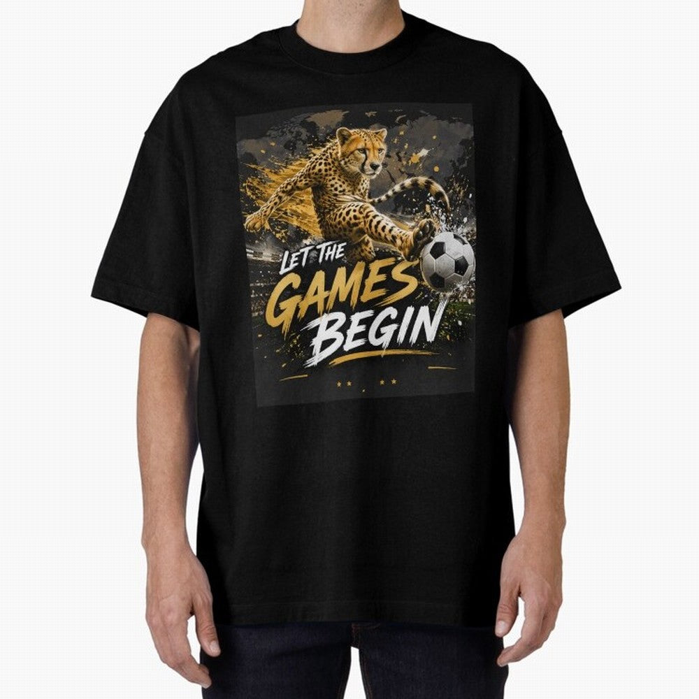 Let The Games Begin-World Cup Soccer @026 Oversized T-Shirt Refresh the FIFA World Cup 2026 Group Stage Journey through Messi, CR7 and Mbappe Highlights, Argentina Pride, Football Festival Excitement, Trophy Ambitions, Country Rivalries and Star