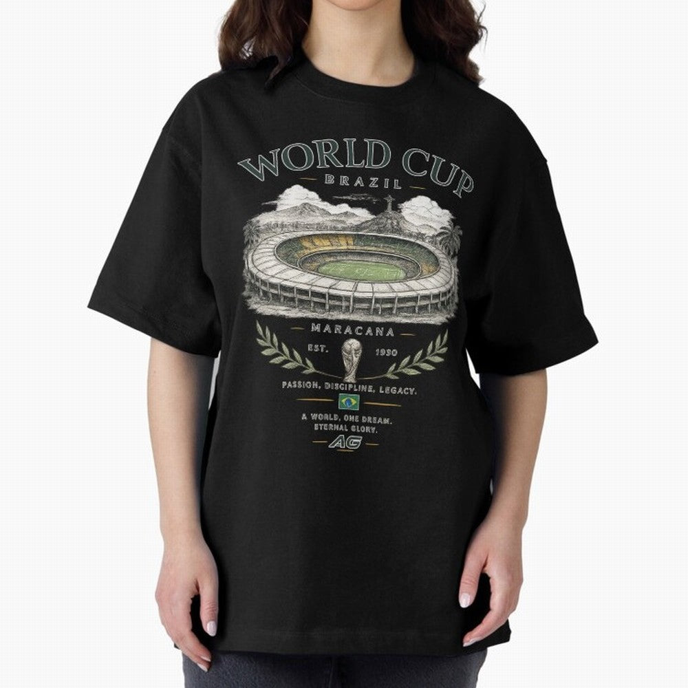 Brazil World Cup Maracana Streetwear Oversized T-Shirt Carry FIFA World Cup 2026 for Fans of CR7 and Messi and Portugal, Bringing Football History, Final Match Energy, Crowd Noise and Once in a Lifetime Moments; Ideal for Fans Who Follow Messi,