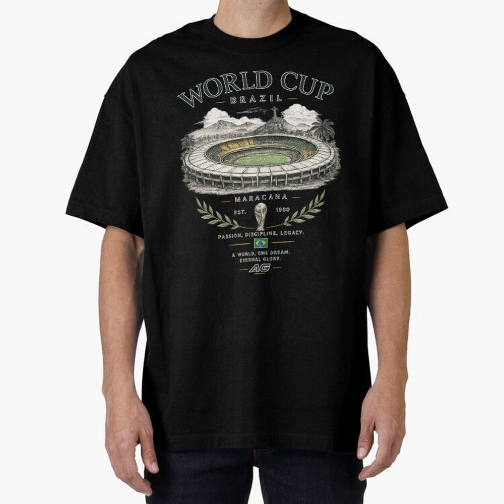 Brazil World Cup Maracana Streetwear Oversized T-Shirt Carry FIFA World Cup 2026 for Fans of CR7 and Messi and Portugal, Bringing Football History, Final Match Energy, Crowd Noise and Once in a Lifetime Moments; Ideal for Fans Who Follow Messi,