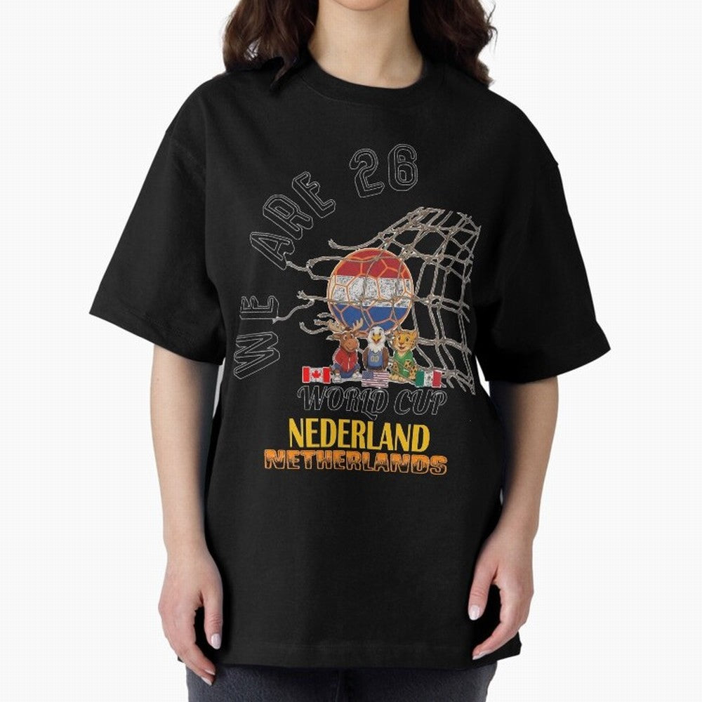 World cup 26 - Netherlands Oversized T-Shirt Bring Stadium Energy to FIFA World Cup 2026 USA Canada Mexico Capturing Mbappe, Spain Energy, Football Festival Excitement, Trophy Ambitions, Country Rivalries and Star Player Buzz; Ideal for Fans Who
