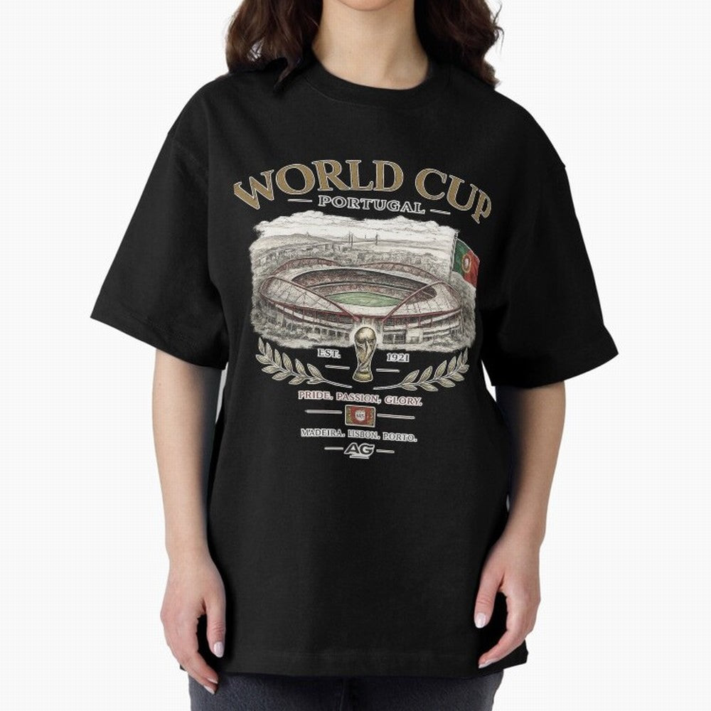 Portugal World Cup Estadio Da Luz Oversized T-Shirt Bring FIFA World Cup 2026 Group Stage Spirit, with Germany, Neymar, Retro Football Energy, Iconic Rivalries, Trophy Chase Drama and Stadium Atmosphere; Great for Supporters Who Love Legendary