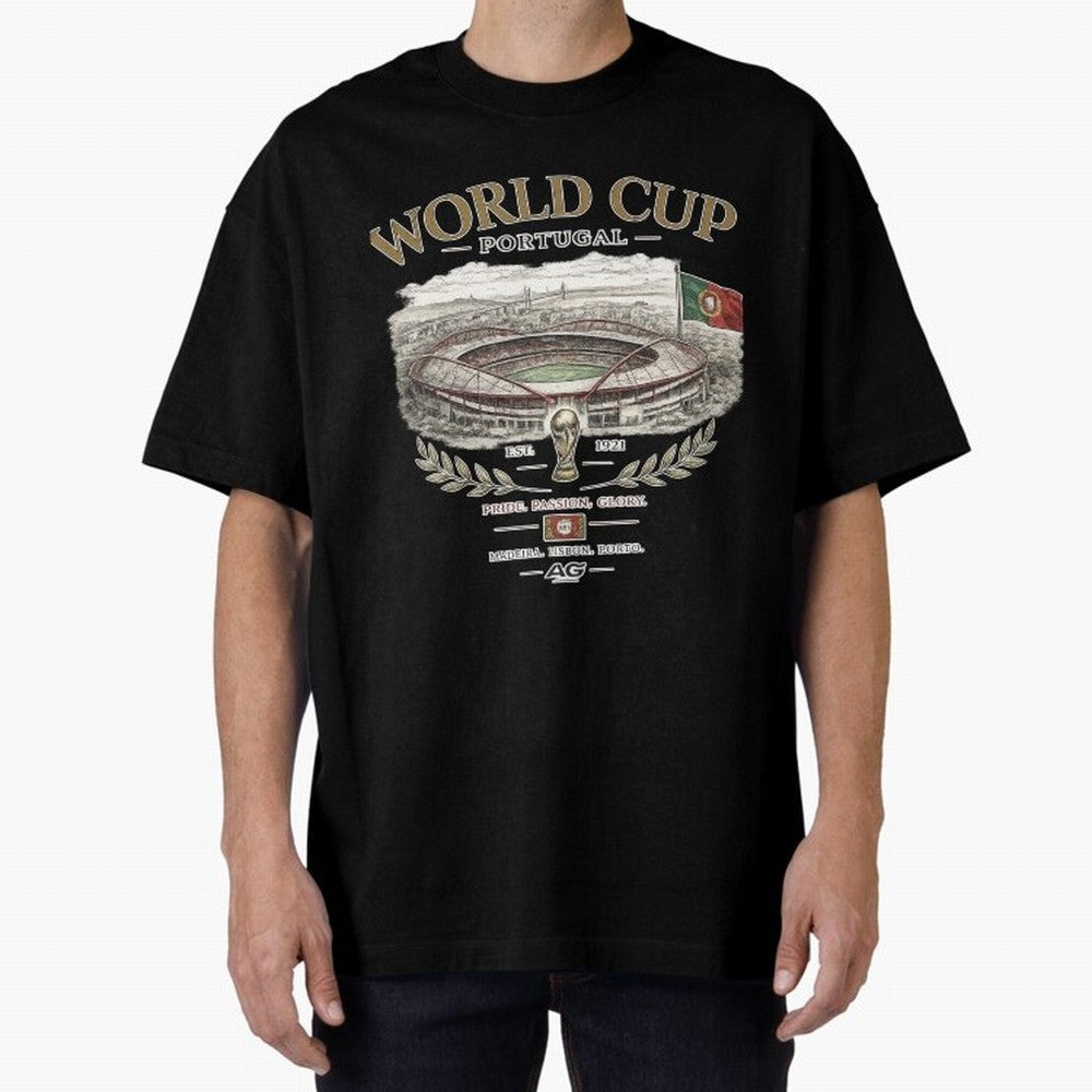 Portugal World Cup Estadio Da Luz Oversized T-Shirt Bring FIFA World Cup 2026 Group Stage Spirit, with Germany, Neymar, Retro Football Energy, Iconic Rivalries, Trophy Chase Drama and Stadium Atmosphere; Great for Supporters Who Love Legendary