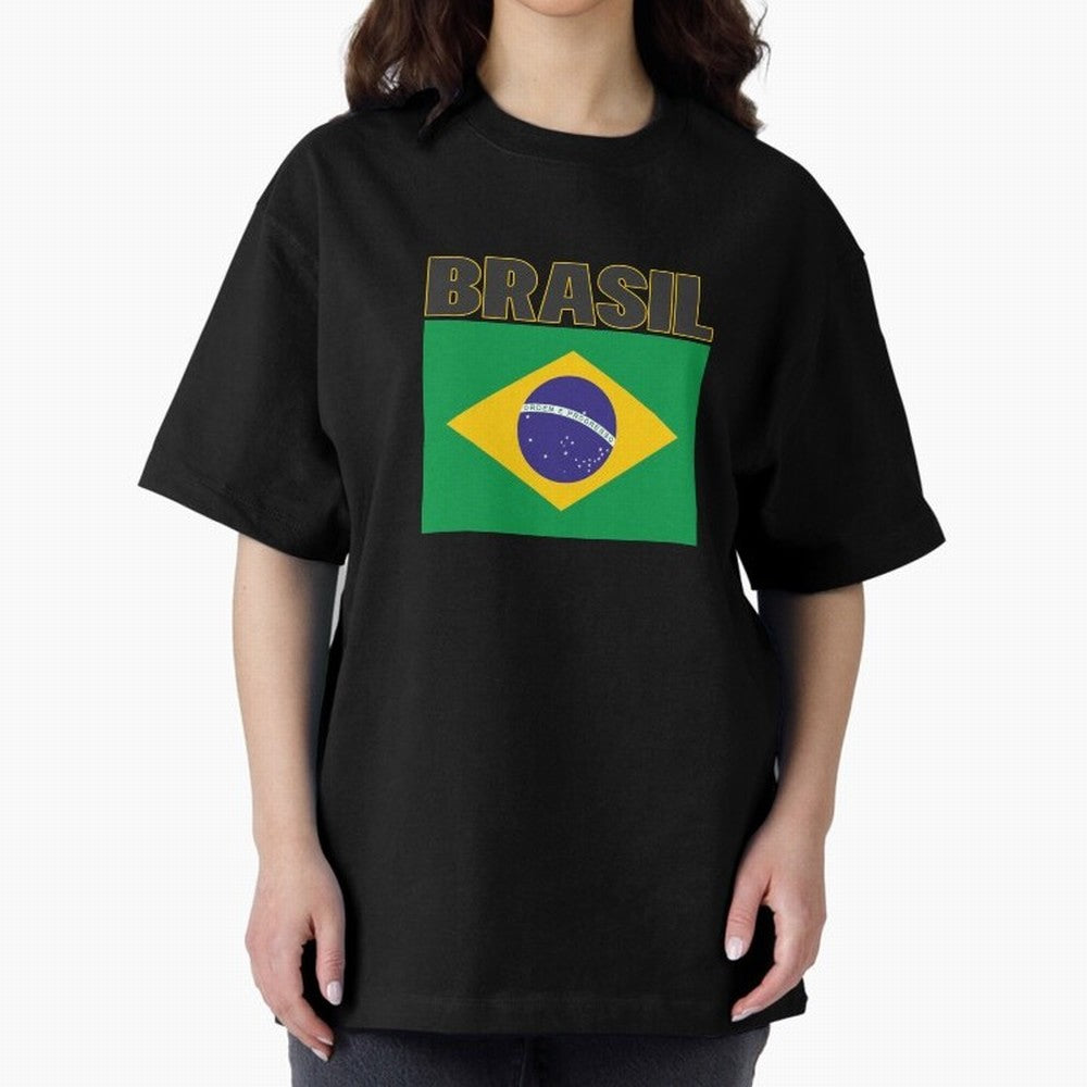 Brasil Flag Oversized T-Shirt Celebrate Match Day Hype around FIFA World Cup 2026 Group Stage, Messi, CR7 and Mbappe, Spain and Netherlands, Global Supporter Spirit, Legendary Goals, National Colors and Tournament Celebration; Built for Supporters