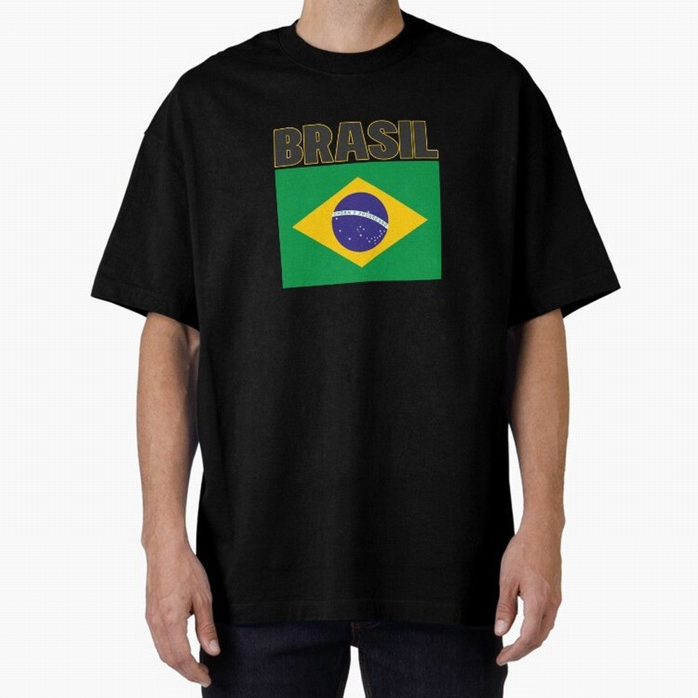 Brasil Flag Oversized T-Shirt Celebrate Match Day Hype around FIFA World Cup 2026 Group Stage, Messi, CR7 and Mbappe, Spain and Netherlands, Global Supporter Spirit, Legendary Goals, National Colors and Tournament Celebration; Built for Supporters