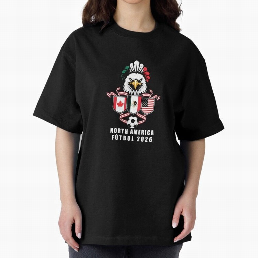 North America Football Spirit 2026 T-Shirt_82768088 Oversized T-Shirt Relive the Noise and Pride of Global Football Passion for FIFA World Cup 2026 USA Canada Mexico, Inspired by Haaland and Mbappe, Spain, Stadium Chants, National Pride, Trophy