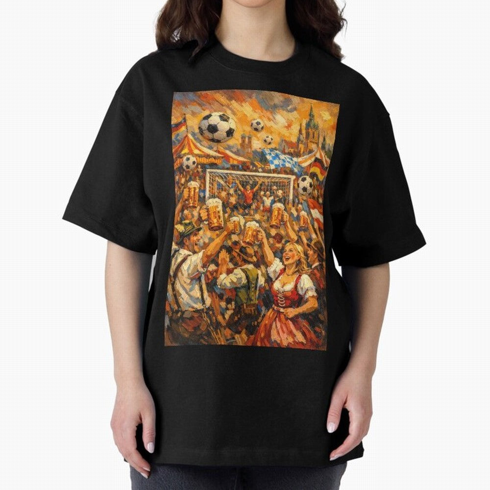 Festival Celebration with Soccer and Beer Oversized T-Shirt Create Match Day Hype around FIFA World Cup 2026, Messi, CR7 and Mbappe, Argentina and Brazil, Stadium Chants, National Pride, Trophy Dreams and Unforgettable Football Memories; Created
