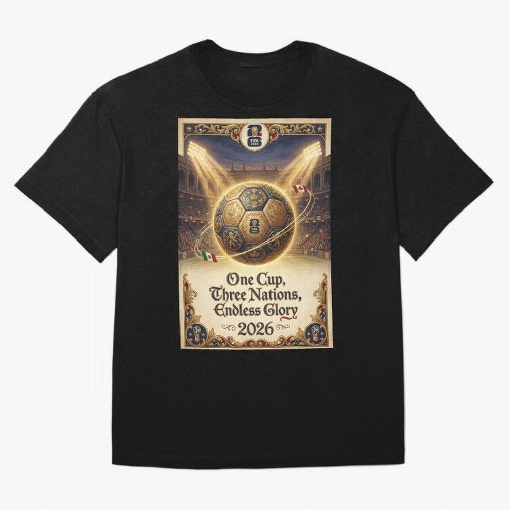 FIFA World Cup 2026 Poster Oversized T-Shirt Carry the Dream of Global Football Passion for FIFA World Cup 2026, Featuring Messi and Cristiano Ronaldo, England, France and Netherlands, Global Supporter Spirit, Legendary Goals, National Colors and