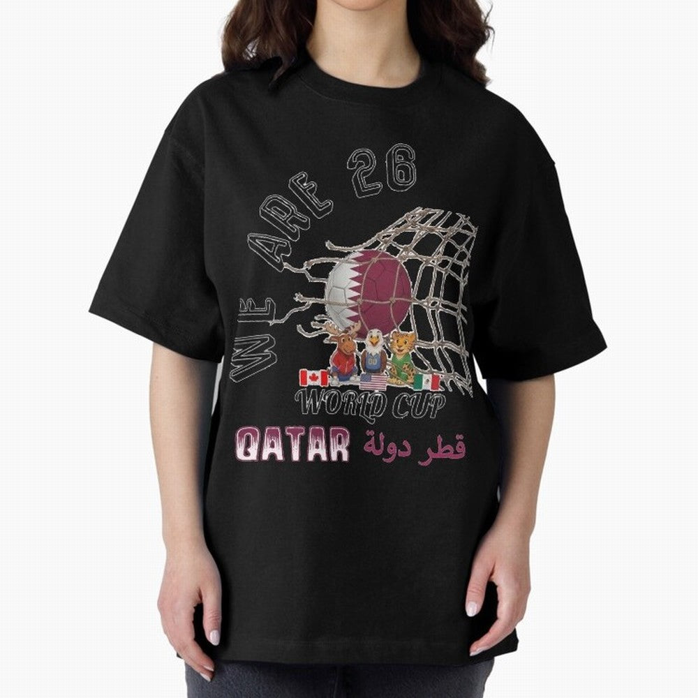 World cup 26 - Qatar Oversized T-Shirt Share FIFA World Cup 2026 with Messi, Neymar and Mbappe, Spain and Netherlands Energy, Football Festival Excitement, Trophy Ambitions, Country Rivalries and Star Player Buzz; Created for Match Day Parties,