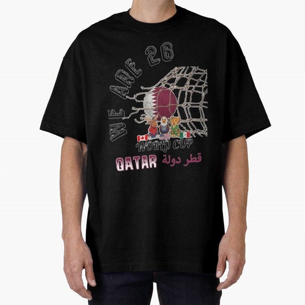 World cup 26 - Qatar Oversized T-Shirt Share FIFA World Cup 2026 with Messi, Neymar and Mbappe, Spain and Netherlands Energy, Football Festival Excitement, Trophy Ambitions, Country Rivalries and Star Player Buzz; Created for Match Day Parties,