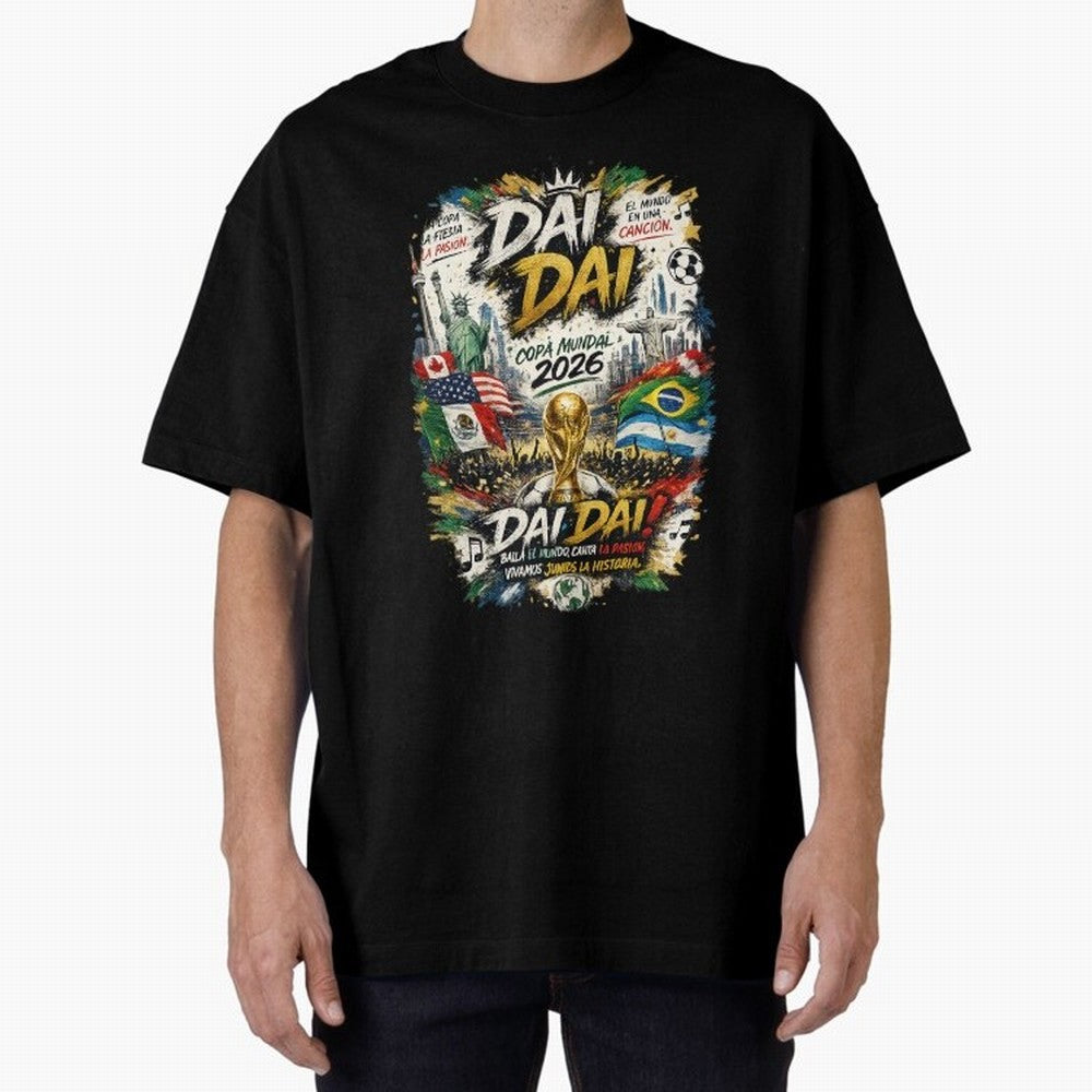 DAI DAI DESIGN FIFA 2026 Oversized T-Shirt Celebrate Supporters United by Global Football Passion for FIFA World Cup 2026 Group Stage, Featuring Cristiano Ronaldo, Haaland and CR7, Argentina and Brazil, Champion Mindset, Group Stage Buzz, Knockout