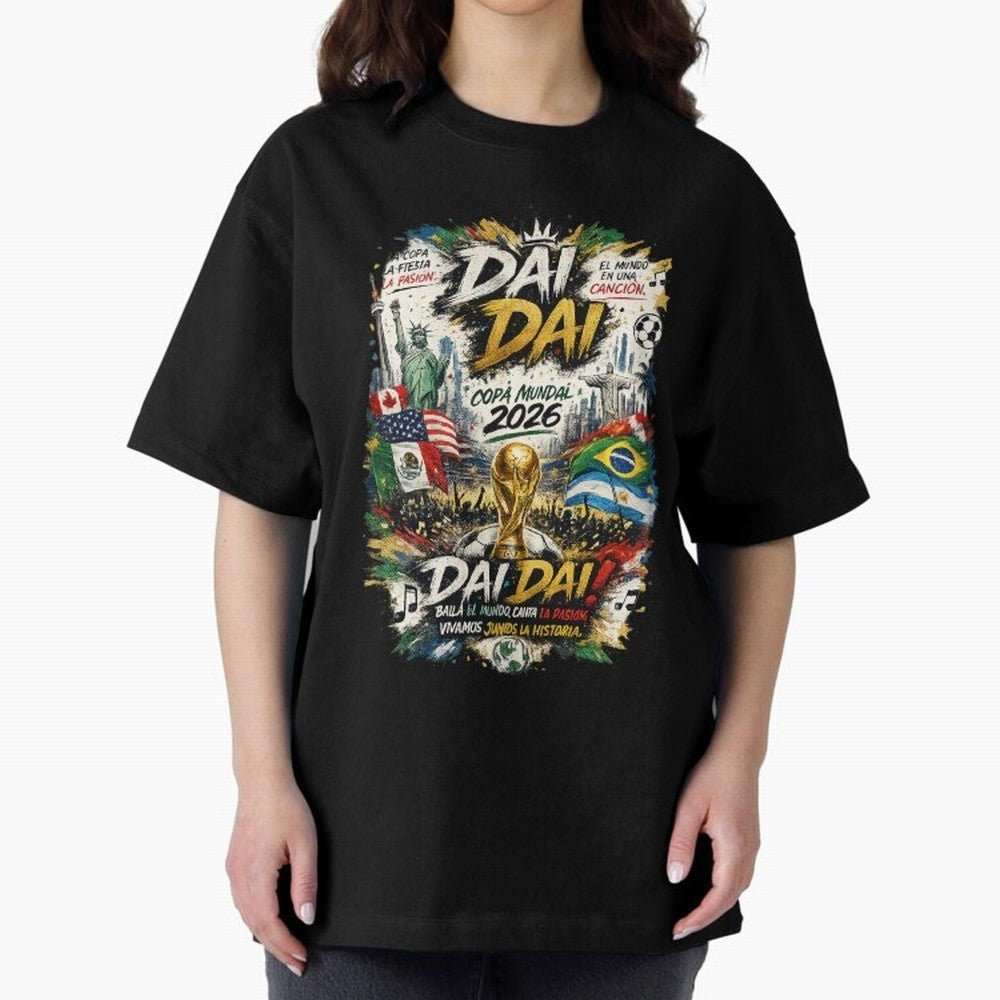 DAI DAI DESIGN FIFA 2026 Oversized T-Shirt Celebrate Supporters United by Global Football Passion for FIFA World Cup 2026 Group Stage, Featuring Cristiano Ronaldo, Haaland and CR7, Argentina and Brazil, Champion Mindset, Group Stage Buzz, Knockout