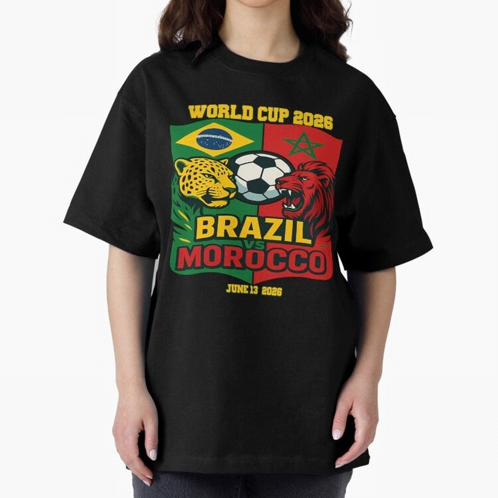 Brazil Vs Morocco June 13 2026 World Cup Soccer We Are Morocco Oversized T-Shirt Stand with FIFA World Cup 2026 USA Canada Mexico for Fans of Messi, CR7 and Mbappe and England, France and Netherlands, Bringing Match Day Excitement, Supporter