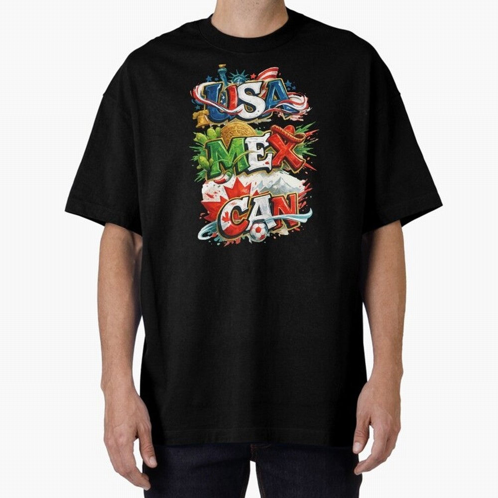 World Cup 2026 USA Canada Mexico Oversized T-Shirt Step into FIFA World Cup 2026 for Fans of Cristiano Ronaldo and France and Portugal, Bringing Retro Football Energy, Iconic Rivalries, Trophy Chase Drama and Stadium Atmosphere; Great for