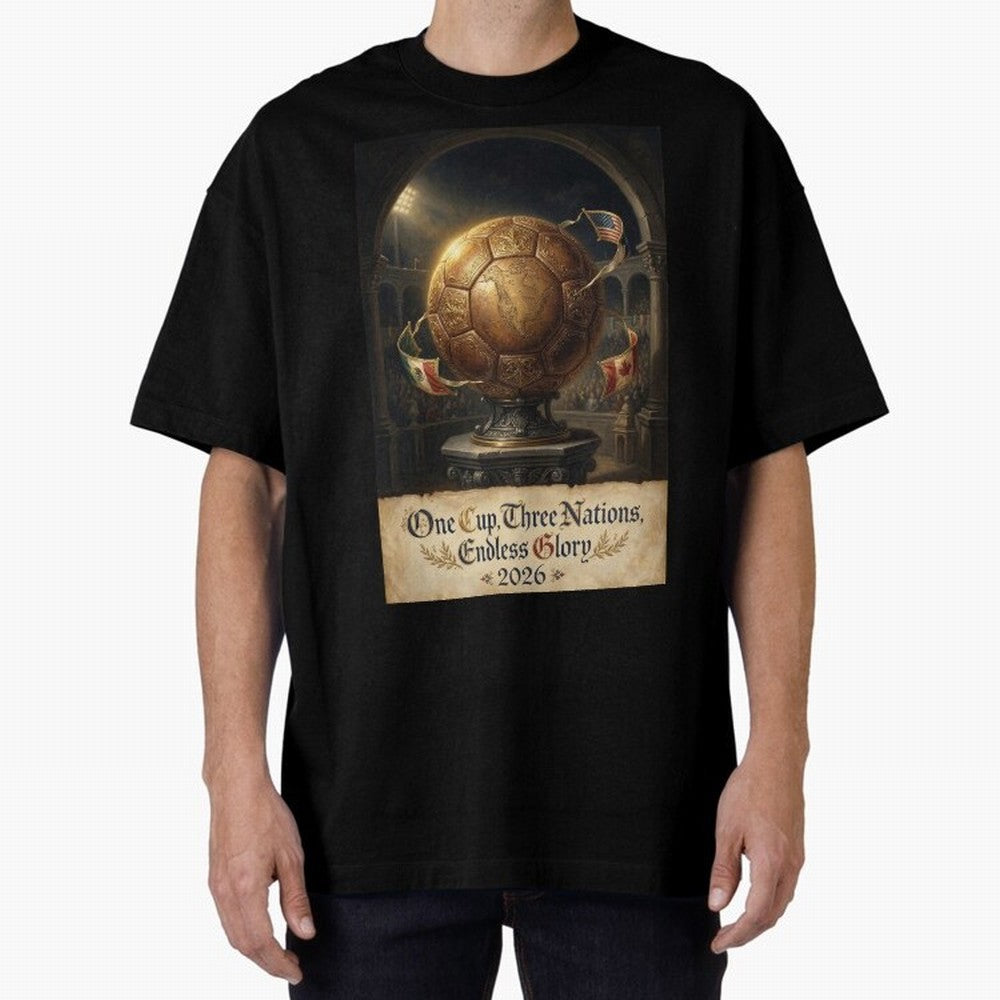 World Cup 2026 Emblem USA Canada Mexico Oversized T-Shirt Remember FIFA World Cup 2026 Spirit, with Argentina, Neymar, Worldwide Fan Energy, Dramatic Goals, Stadium Lights and Championship Celebrations; Perfect for Supporters Who Want Bold Football