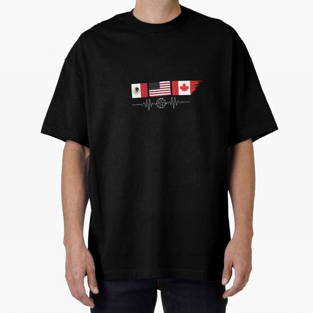 North America Soccer Heartbeat Flags 2026 Cup T-Shirt_82794888 Oversized T-Shirt Support the Legends of the FIFA World Cup 2026 Group Stage Journey through CR7 Highlights, England, France and Netherlands Pride, Championship Spirit, Famous Goals,