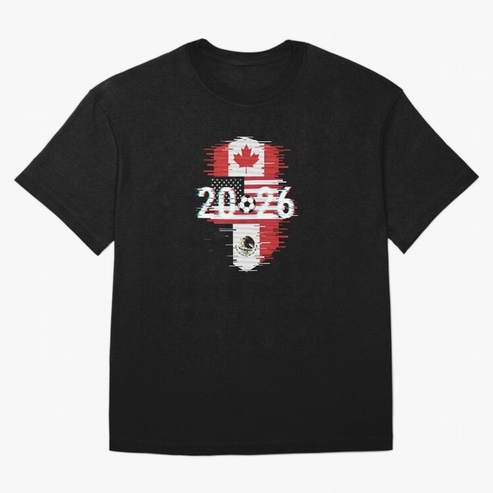 Glitched United 2026 - North America Emblem Cup T-Shirt_82794505 Oversized T-Shirt Celebrate Every Goal in Match Day Hype around FIFA World Cup 2026 USA Canada Mexico, Messi and Cristiano Ronaldo, France and Portugal, Goal Celebration Energy,
