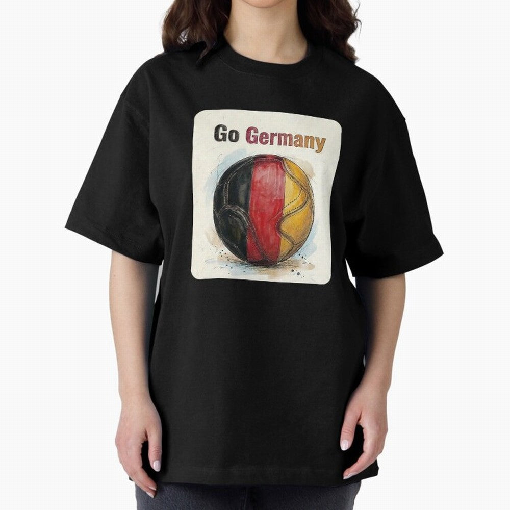 Go Germany Soccer Ball Flag | German Football Fan Graphic Tee Oversized T-Shirt Support Iconic Players in FIFA World Cup 2026 Group Stage Connected to Messi, CR7 and Mbappe, Portugal Energy, Football Passion, Legendary Performances, Festival Vibes
