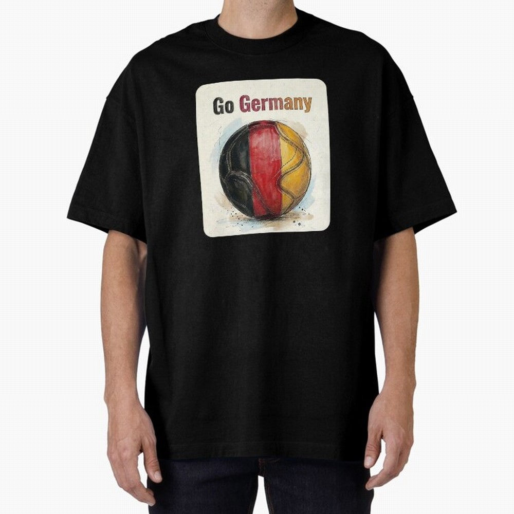 Go Germany Soccer Ball Flag | German Football Fan Graphic Tee Oversized T-Shirt Support Iconic Players in FIFA World Cup 2026 Group Stage Connected to Messi, CR7 and Mbappe, Portugal Energy, Football Passion, Legendary Performances, Festival Vibes