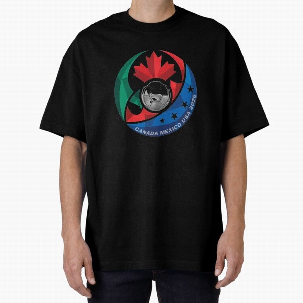 Canada Mexico USA 2026 Round Soccer Emblem Cup T-Shirt_83488590 Oversized T-Shirt Show Match Day Excitement for Match Day Hype around FIFA World Cup 2026 Group Stage, Messi, Neymar and Mbappe, Brazil, Portugal and Argentina, Sports Nostalgia,