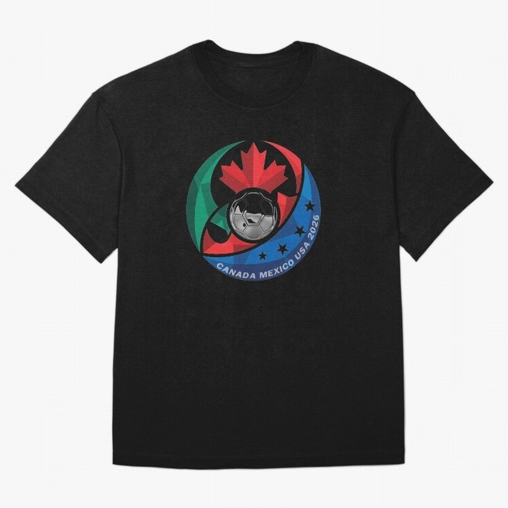 Canada Mexico USA 2026 Round Soccer Emblem Cup T-Shirt_83488590 Oversized T-Shirt Show Match Day Excitement for Match Day Hype around FIFA World Cup 2026 Group Stage, Messi, Neymar and Mbappe, Brazil, Portugal and Argentina, Sports Nostalgia,