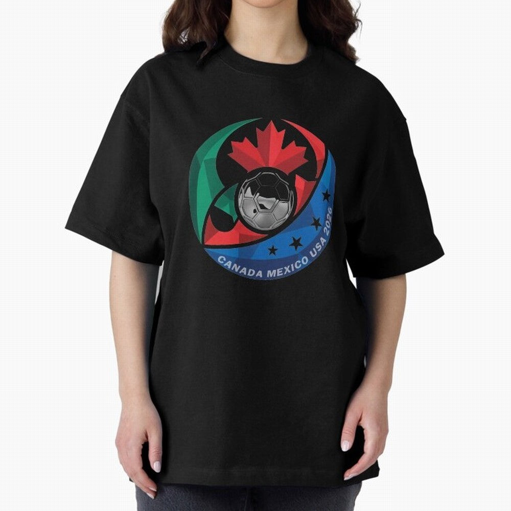 Canada Mexico USA 2026 Round Soccer Emblem Cup T-Shirt_83488590 Oversized T-Shirt Show Match Day Excitement for Match Day Hype around FIFA World Cup 2026 Group Stage, Messi, Neymar and Mbappe, Brazil, Portugal and Argentina, Sports Nostalgia,