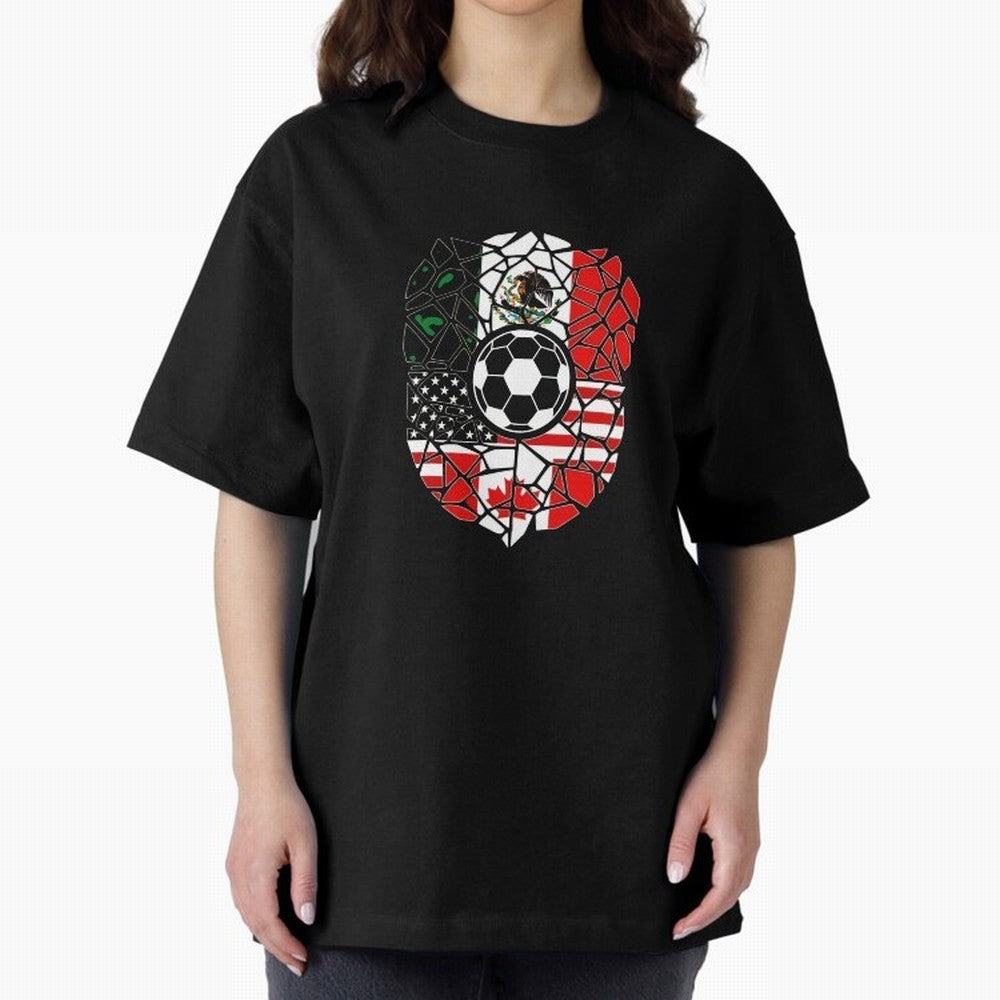 Mosaic Soccer Crest USA Canada Mexico Unity 2026 T-Shirt_82794688 Oversized T-Shirt Honor the Football Icons of Global Football Passion for FIFA World Cup 2026 USA Canada Mexico, Capturing Mbappe, Brazil, Portugal and Argentina, Sports Nostalgia,