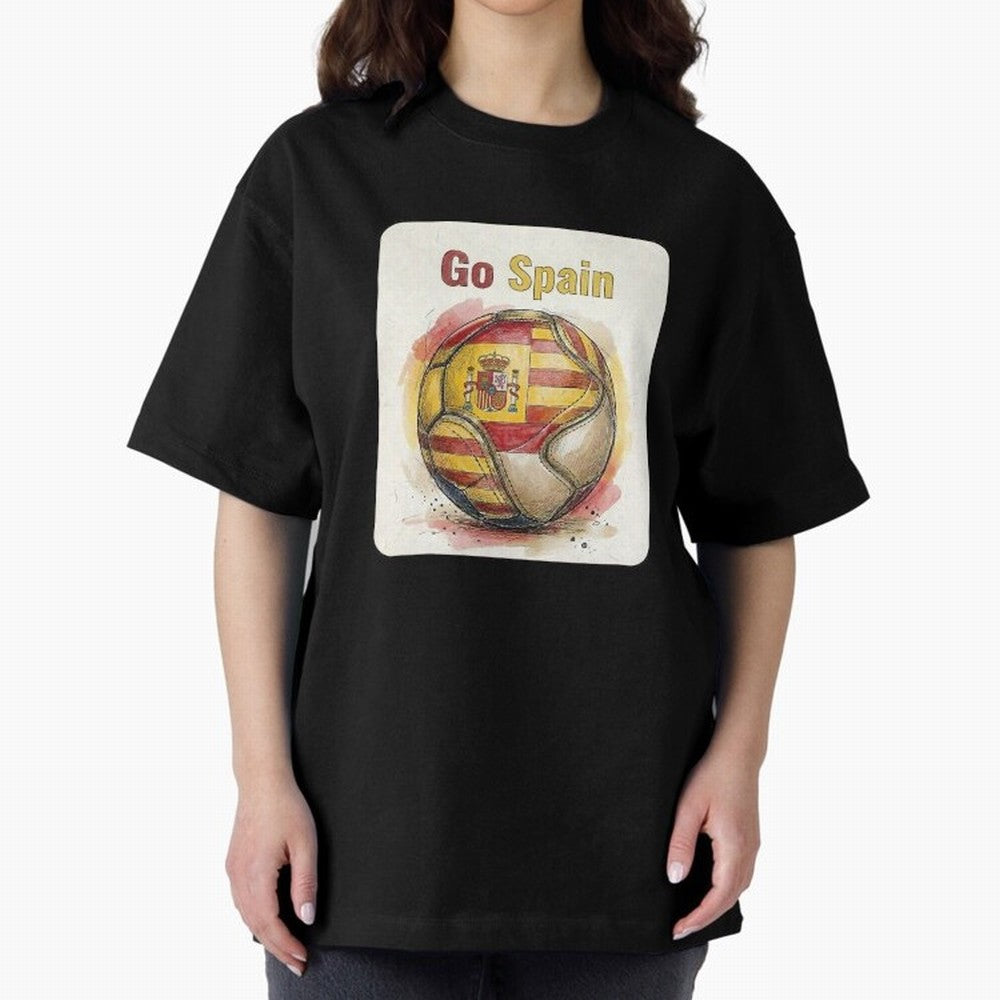 Go Spain Soccer Ball Flag | Canadian Football Fan Graphic Tee Oversized T-Shirt Show Love for Legendary Goals in FIFA World Cup 2026 Group Stage Spirit, Highlighting Argentina and Brazil, Neymar, Classic Soccer Heritage, Championship Pressure, Fan