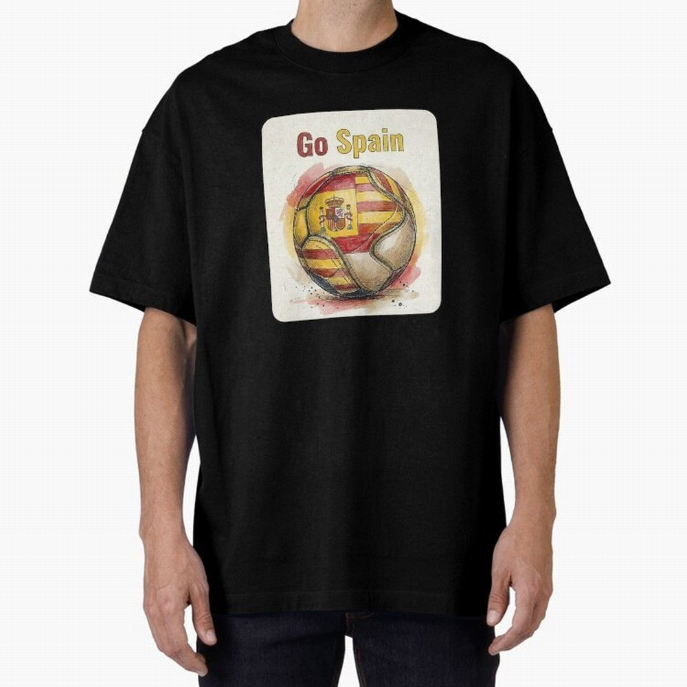 Go Spain Soccer Ball Flag | Canadian Football Fan Graphic Tee Oversized T-Shirt Show Love for Legendary Goals in FIFA World Cup 2026 Group Stage Spirit, Highlighting Argentina and Brazil, Neymar, Classic Soccer Heritage, Championship Pressure, Fan
