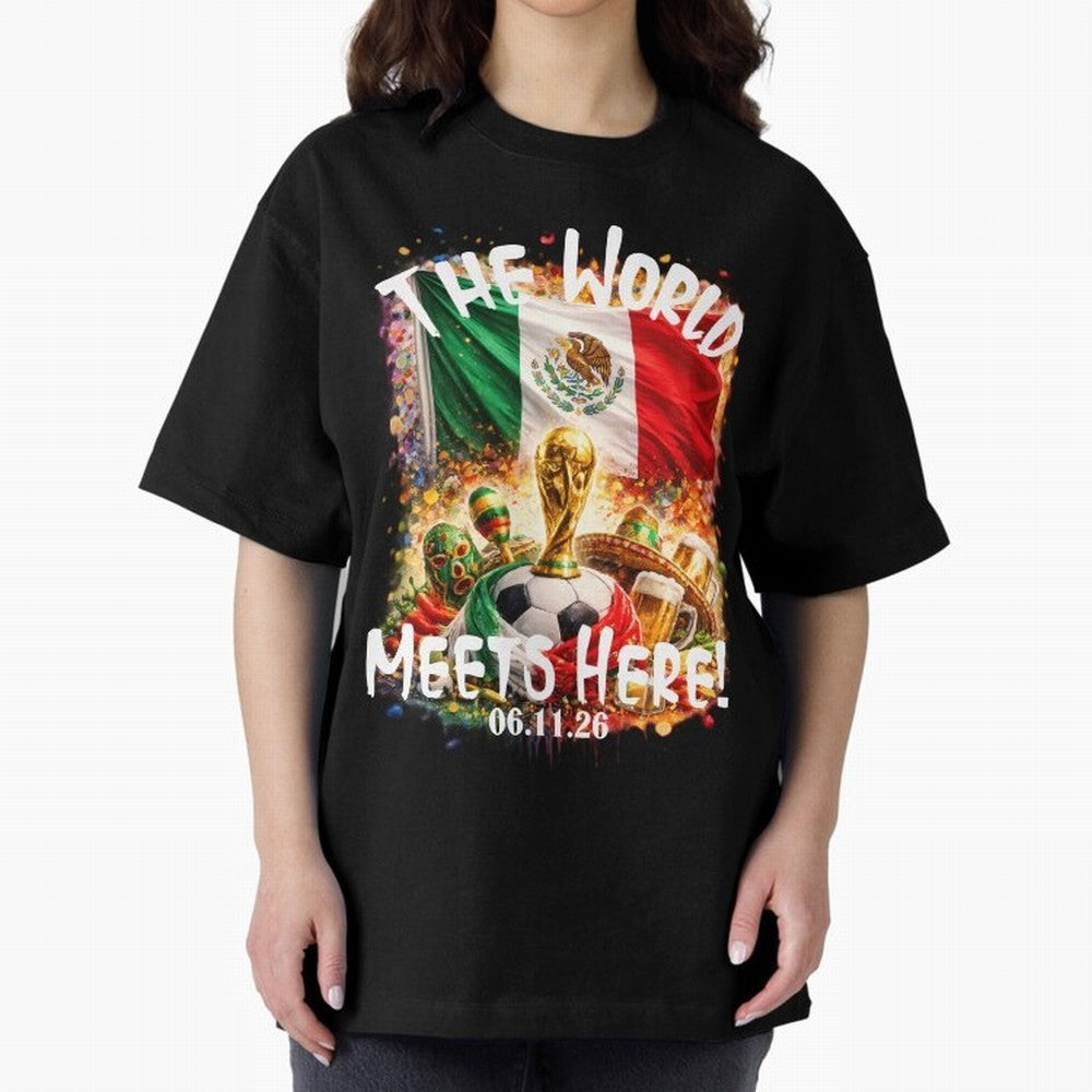 2026 World Cup Oversized T-Shirt Follow the Final Road of Global Football Passion for FIFA World Cup 2026 USA Canada Mexico, Driven by Cristiano Ronaldo, Haaland and CR7, Brazil, Vintage Soccer Flavor, Modern Football Stars, National Flags and
