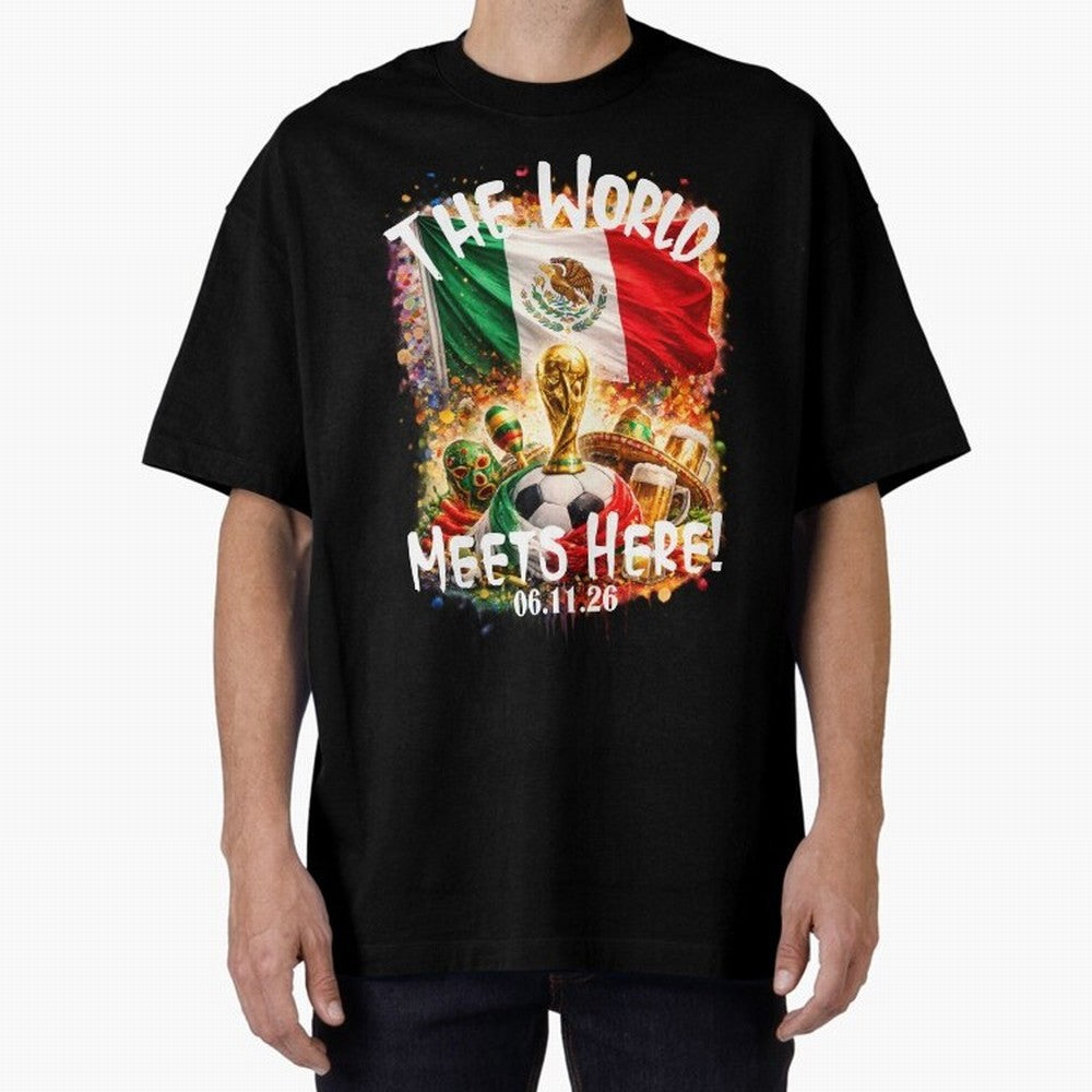 2026 World Cup Oversized T-Shirt Follow the Final Road of Global Football Passion for FIFA World Cup 2026 USA Canada Mexico, Driven by Cristiano Ronaldo, Haaland and CR7, Brazil, Vintage Soccer Flavor, Modern Football Stars, National Flags and