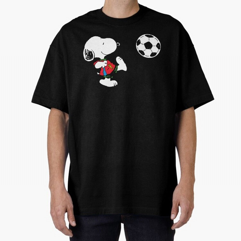 SNOOPY Football - FIFA World Cup 2026 Oversized T-Shirt Join the Countdown to FIFA World Cup 2026 USA Canada Mexico for Fans of Cristiano Ronaldo and Portugal, Spain and Germany, Bringing Sports Nostalgia, International Competition, Famous Players
