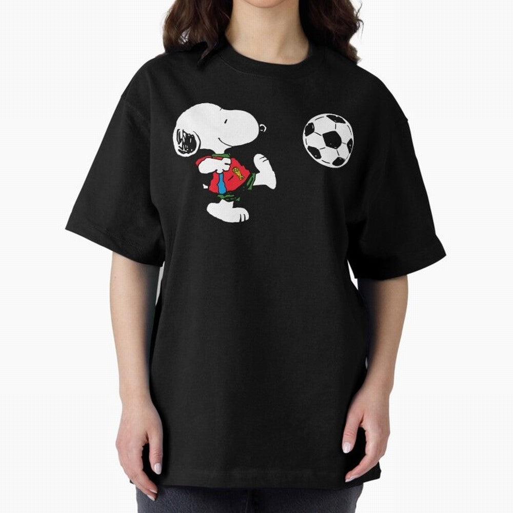 SNOOPY Football - FIFA World Cup 2026 Oversized T-Shirt Join the Countdown to FIFA World Cup 2026 USA Canada Mexico for Fans of Cristiano Ronaldo and Portugal, Spain and Germany, Bringing Sports Nostalgia, International Competition, Famous Players