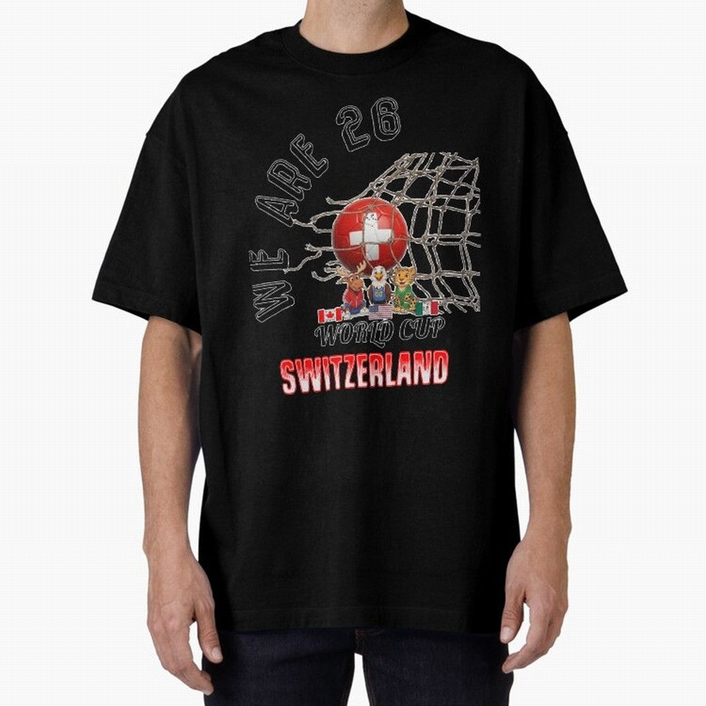 World cup 26 - Switzerland Oversized T-Shirt Capture FIFA World Cup 2026 with Messi and Cristiano Ronaldo, Portugal, Spain and Germany Energy, Football History, Final Match Energy, Crowd Noise and Once in a Lifetime Moments; Great for Supporters