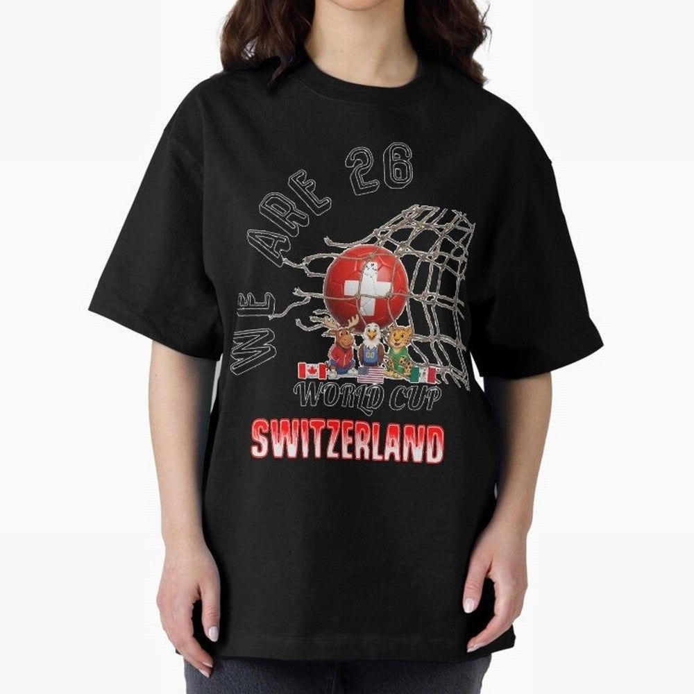 World cup 26 - Switzerland Oversized T-Shirt Capture FIFA World Cup 2026 with Messi and Cristiano Ronaldo, Portugal, Spain and Germany Energy, Football History, Final Match Energy, Crowd Noise and Once in a Lifetime Moments; Great for Supporters