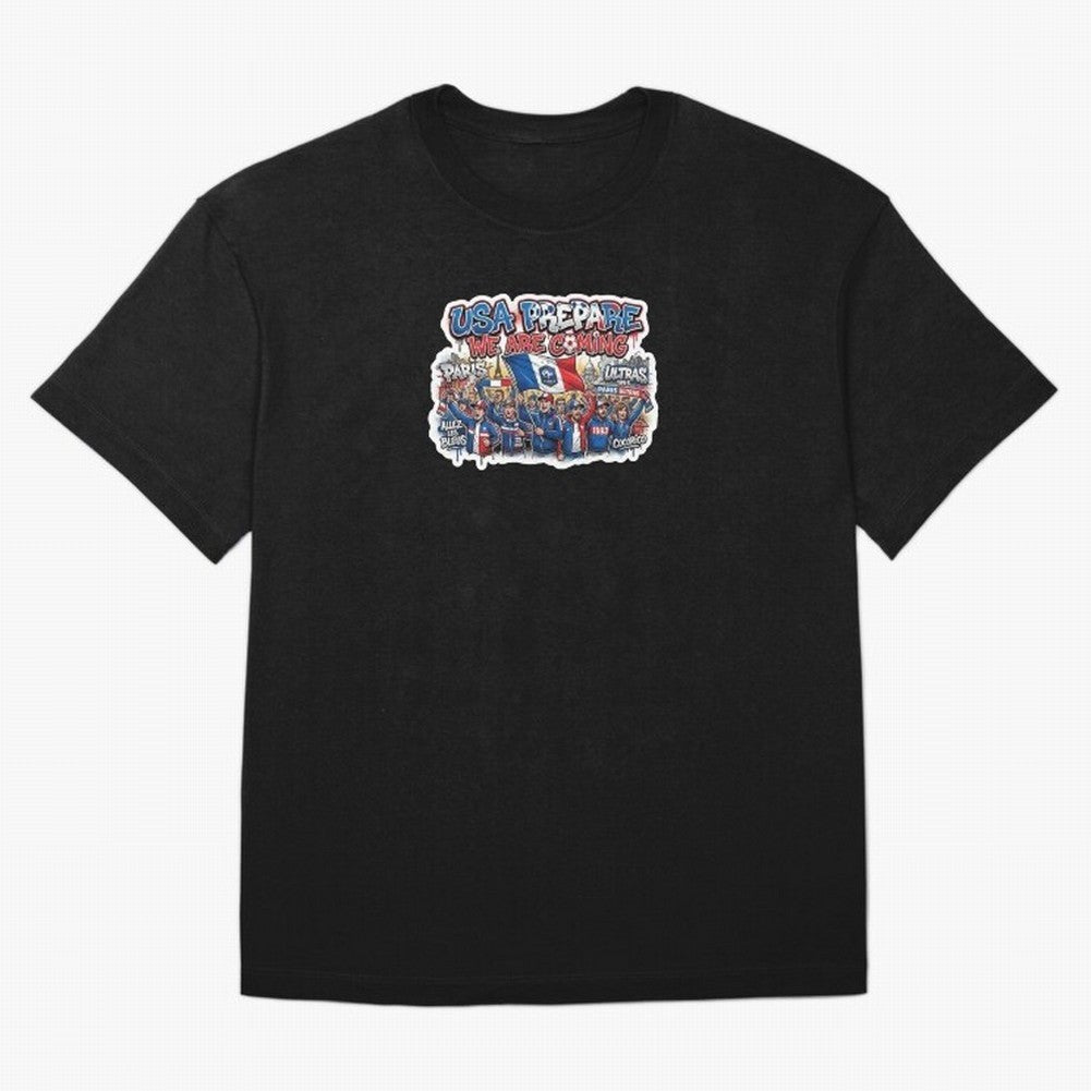 France Soccer Fans 2026 Sticker We Are Coming Oversized T-Shirt Stand Proud for FIFA World Cup 2026 Group Stage Driven by Mbappe and Neymar, Brazil, Portugal and Argentina Energy, Worldwide Fan Energy, Dramatic Goals, Stadium Lights and