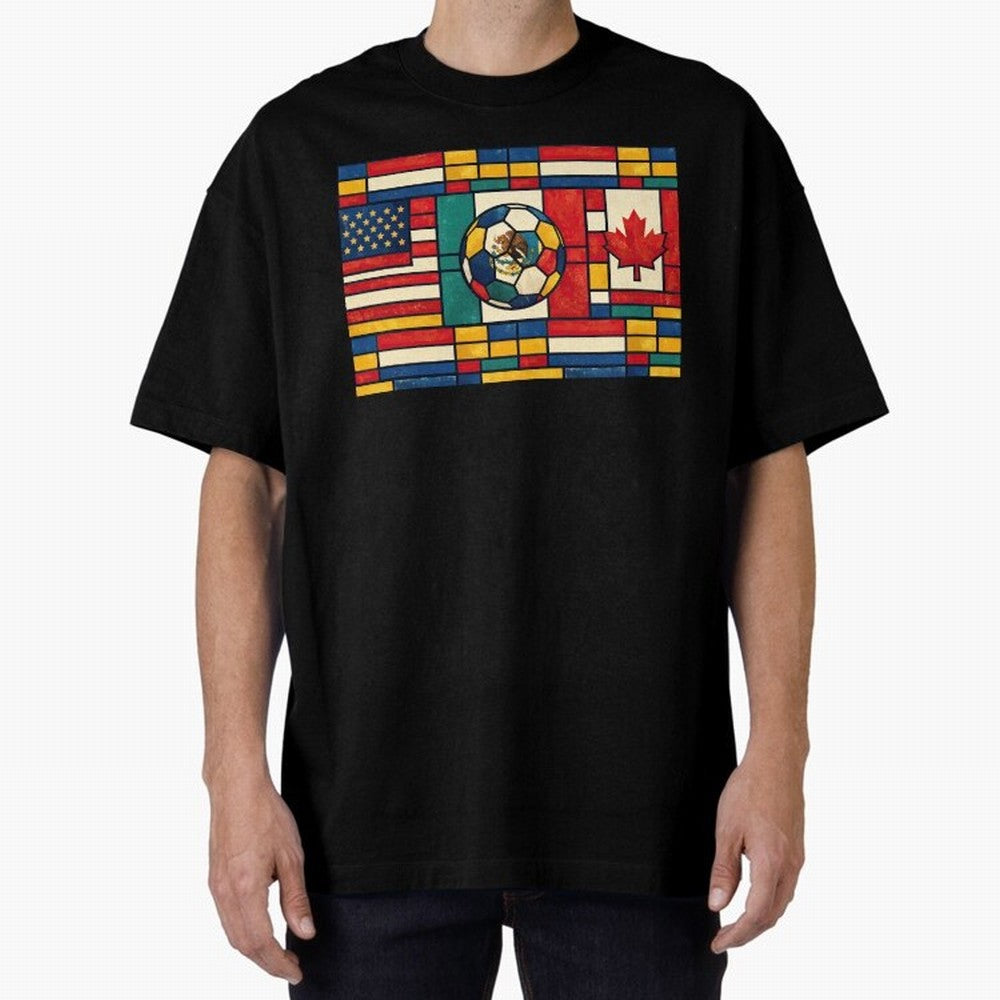 Elegant World Cup Stadiums Geometrical | Soccer Flags Mexico Canada USA Oversized T-Shirt Honor Football Greatness during FIFA World Cup 2026 USA Canada Mexico Connected to Messi and Cristiano Ronaldo, Spain and Netherlands Energy, Football