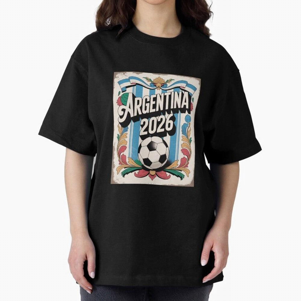 Argentina World Cup 2026 Filete Porte?o Vintage Football Poster - Buenos Aires Folk Art Fan Design Oversized T-Shirt Bring Match Day Fire to the FIFA World Cup 2026 USA Canada Mexico Journey through Cristiano Ronaldo Highlights, Germany Pride,