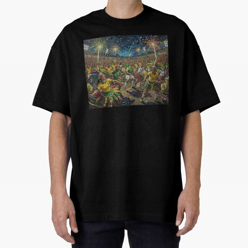 Celebration at Brazilian Football Match World Cup 2026 Vibes Oversized T-Shirt Bring International Match Energy to Global Football Passion for FIFA World Cup 2026 USA Canada Mexico, Filled with Cristiano Ronaldo, Netherlands, Vintage Soccer Flavor,