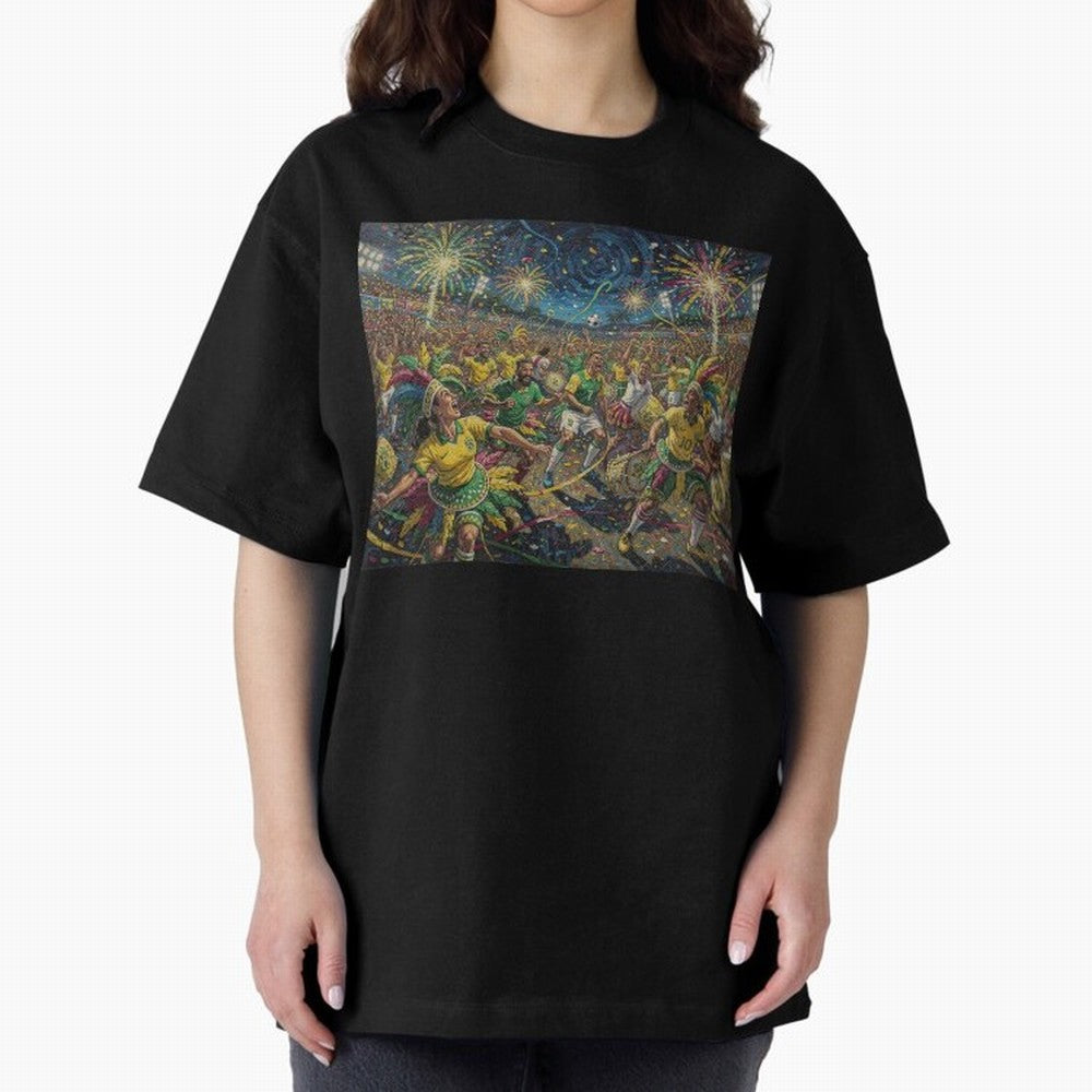 Celebration at Brazilian Football Match World Cup 2026 Vibes Oversized T-Shirt Bring International Match Energy to Global Football Passion for FIFA World Cup 2026 USA Canada Mexico, Filled with Cristiano Ronaldo, Netherlands, Vintage Soccer Flavor,