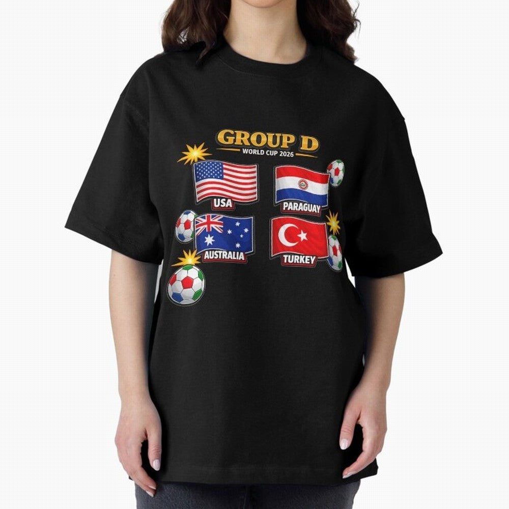 Group?D?¨C?World?Cup?2026?Flags Oversized T-Shirt Keep the Match Day Mood of FIFA World Cup 2026 Group Stage Spirit, Capturing Germany, Cristiano Ronaldo, Global Supporter Spirit, Legendary Goals, National Colors and Tournament Celebration; Created