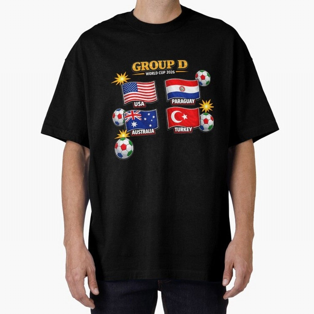 Group?D?¨C?World?Cup?2026?Flags Oversized T-Shirt Keep the Match Day Mood of FIFA World Cup 2026 Group Stage Spirit, Capturing Germany, Cristiano Ronaldo, Global Supporter Spirit, Legendary Goals, National Colors and Tournament Celebration; Created