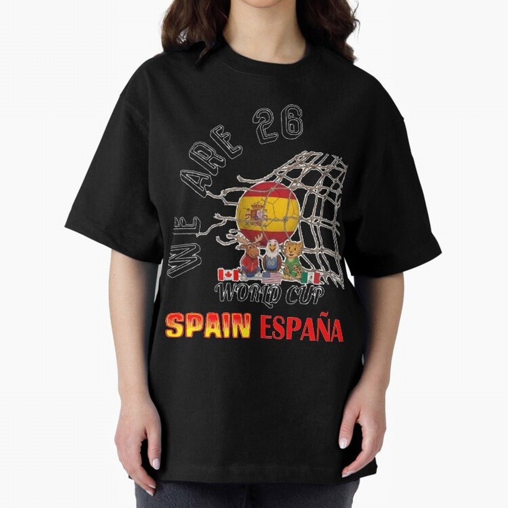World cup 26 - Spain Oversized T-Shirt Celebrate the Stars of FIFA World Cup 2026 USA Canada Mexico for Fans of Messi and Germany, Bringing Football Festival Excitement, Trophy Ambitions, Country Rivalries and Star Player Buzz; Ideal for Passionate