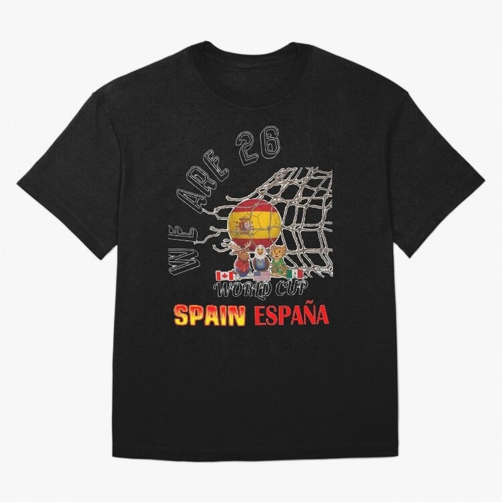 World cup 26 - Spain Oversized T-Shirt Celebrate the Stars of FIFA World Cup 2026 USA Canada Mexico for Fans of Messi and Germany, Bringing Football Festival Excitement, Trophy Ambitions, Country Rivalries and Star Player Buzz; Ideal for Passionate