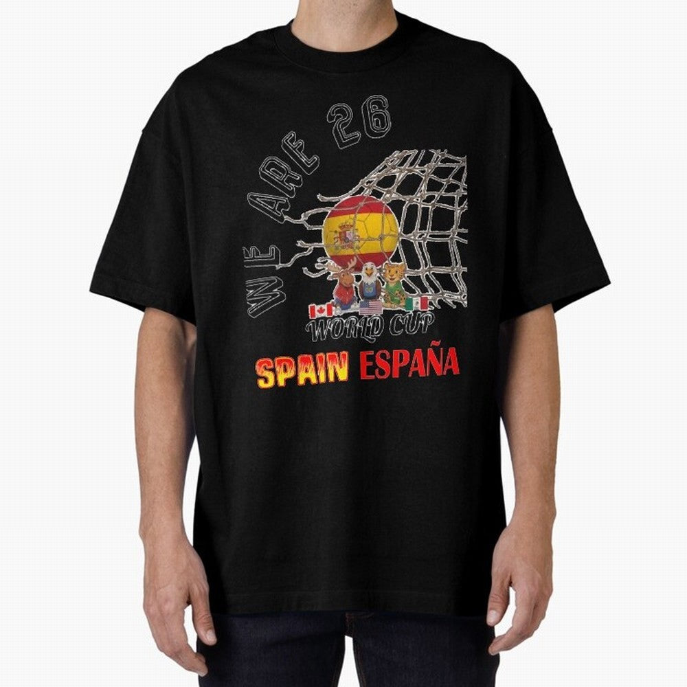 World cup 26 - Spain Oversized T-Shirt Celebrate the Stars of FIFA World Cup 2026 USA Canada Mexico for Fans of Messi and Germany, Bringing Football Festival Excitement, Trophy Ambitions, Country Rivalries and Star Player Buzz; Ideal for Passionate
