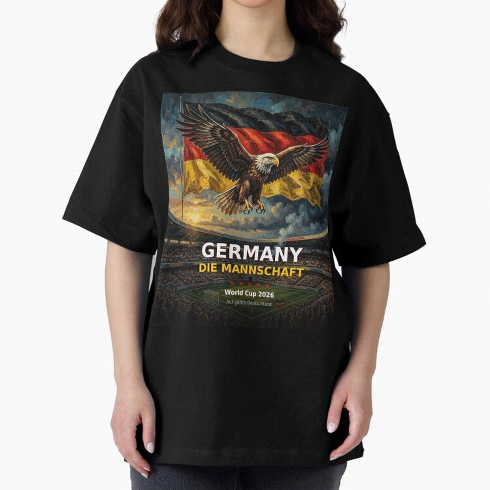 Germany Die Mannschaft - World Cup 2026 Soccer Fan Tee Oversized T-Shirt Bring World Football Passion into FIFA World Cup 2026 Group Stage for Fans of Messi, CR7 and Mbappe and Argentina, Bringing Soccer Culture, Superstar Moments, National Team