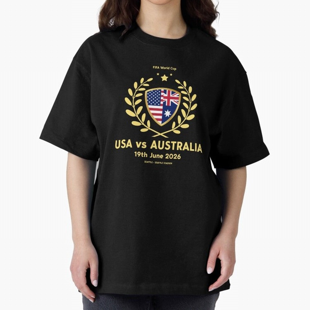 FIFA World Cup - USA v Australia Oversized T-Shirt Celebrate Rivalries and Pride in FIFA World Cup 2026 USA Canada Mexico for Fans of Messi and Cristiano Ronaldo and Argentina, Bringing Football History, Final Match Energy, Crowd Noise and Once in